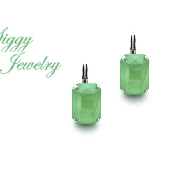 Mint Green Emerald Cut Drop Lever Back Crystal Earrings, Assorted Finishes - Picture 1 of 6